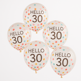 Bright Pastel "Hello 30" Birthday Balloons, 12-Inch, 5-Pack